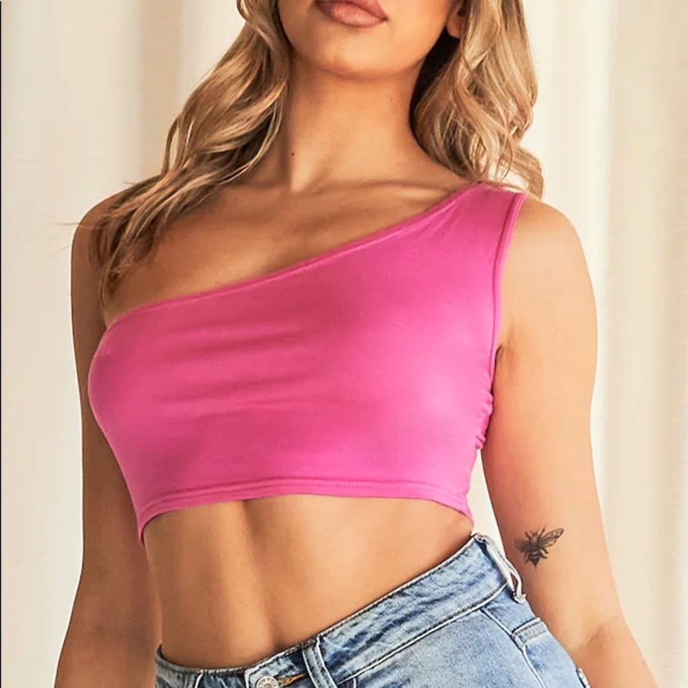 Pink one shoulder crop top